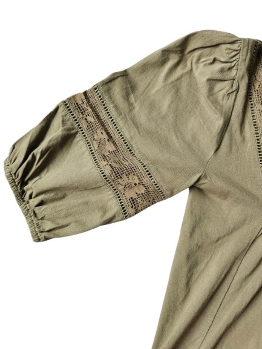 J.Crew Lace Trim Pintuck Puff Sleeves Peasant Blouse, Small, Green - Picture 4 of 9